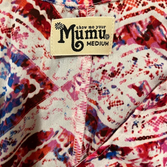 Show Me Your Mumu round neck tunic top. Pink/Red/Blue/White pattern. - Picture 4 of 4